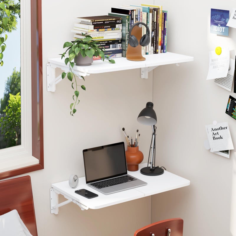 TEAMIX Wall Mounted Folding Table, White Floating Desk for Small Spaces Laundry Shelf with Heavy Duty Brackets Floating Desk for Garage, Utility Room, Kitchen, Laundry Room - Image 2