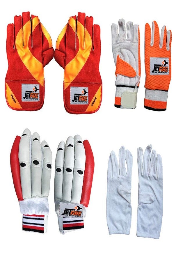 JetFire Ibex Basic Practice Wicket Keeping Gloves & Basic Batting Gloves with Inner Gloves Combos - Image 1