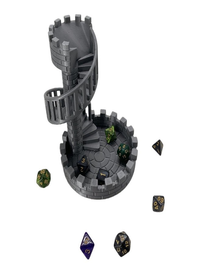 XJPONGC Dice Spiral Staircase Castle Dice Tower Dungeons and Dragons RPG Tabletop Roleplaying Game Jail D&D (Random 7PCS D20 Dice Set Included) Silver - Image 5