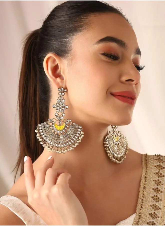 Priyaasi Ethnic Women Yellow Brass Earrings with pattern and secured with Post and Back closure and styled in ideal for Ethnic moments — designed to make heads turn.