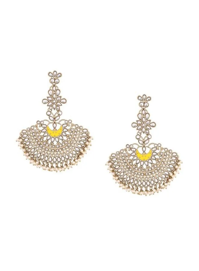 Priyaasi Ethnic Women Yellow Brass Earrings with pattern and secured with Post and Back closure and styled in ideal for Ethnic moments — designed to make heads turn.