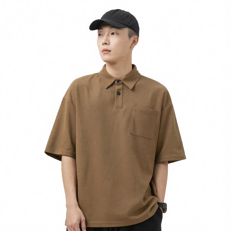 Men's Casual Short Sleeve Polo Shirt with Pocket Loose Fit Summer Top