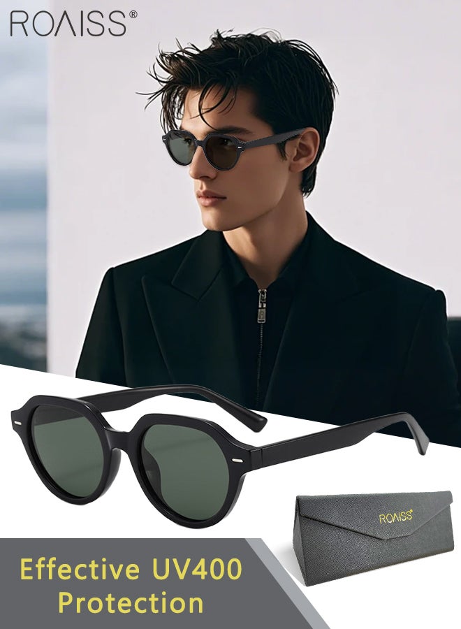 رويس نظارات شمسية دائرية مستقطبة للرجال والنساء، نظارات شمسية للحماية من الأشعة فوق البنفسجية 400 بإطار أسود من البولي كربونات، نظارات شمسية عصرية مضادة للتوهج للقيادة وصيد الأسماك والسفر - Image 1