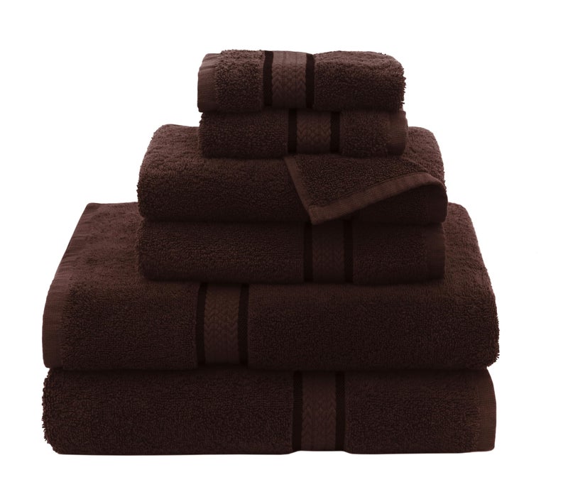 COTTON CRAFT Ultra Soft 6 Piece Towel Set - Highly Absorbent Bathroom Shower- Premium Ringspun Cotton 580 GSM- 2 Oversized Large Bath Towels 30x54, 2 Hand Towels 16x28, 2 Wash Cloths 12x12- Chocolate - Image 1
