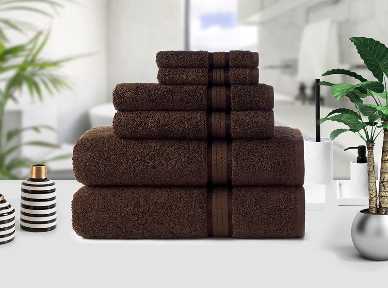 COTTON CRAFT Ultra Soft 6 Piece Towel Set - Highly Absorbent Bathroom Shower- Premium Ringspun Cotton 580 GSM- 2 Oversized Large Bath Towels 30x54, 2 Hand Towels 16x28, 2 Wash Cloths 12x12- Chocolate - Image 3