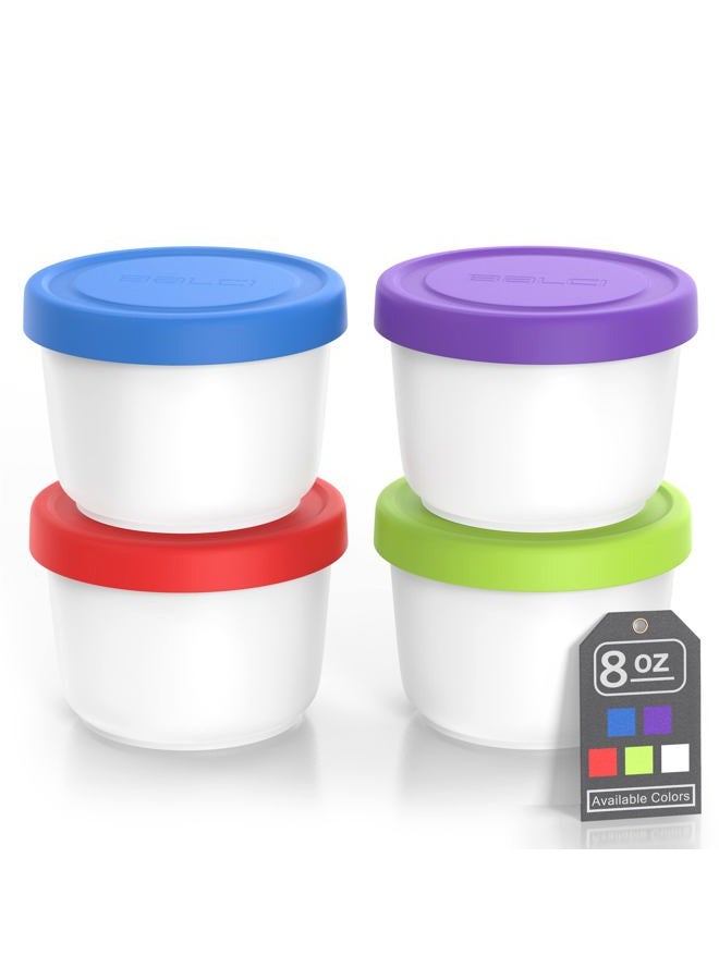 BALCI 8oz Mini Ice Cream Containers with Silicone Lids (Set of 4) - Freezer Food Storage Containers, Reusable, LeakProof, For Homemade IceCream Containers - Blue, Red, Green, Purple - Image 1