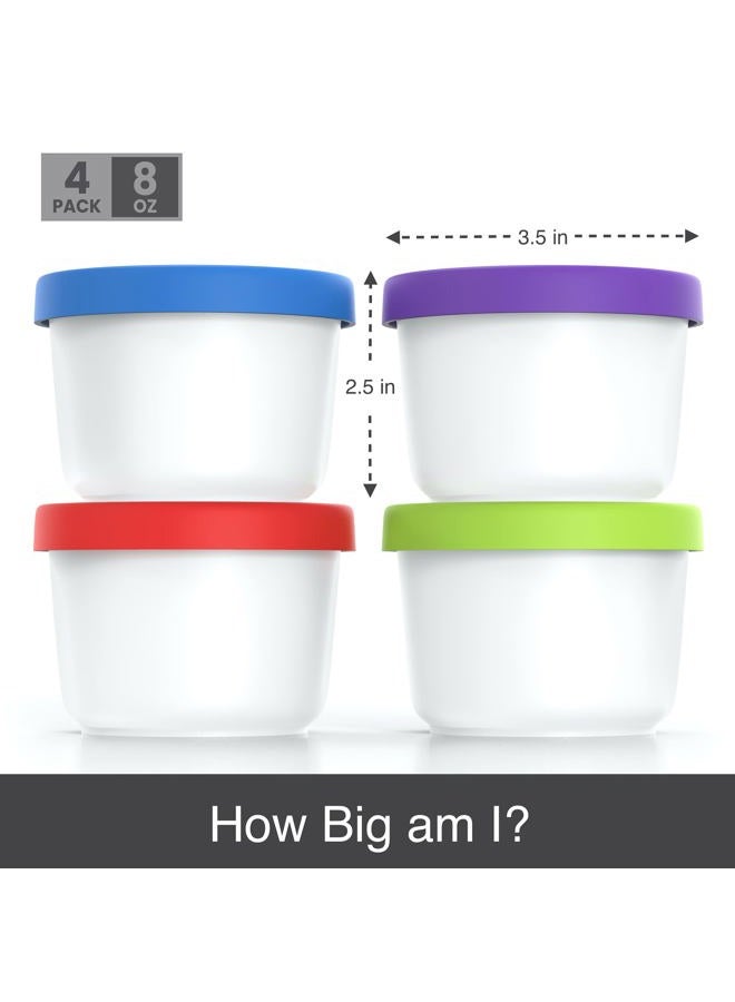 BALCI 8oz Mini Ice Cream Containers with Silicone Lids (Set of 4) - Freezer Food Storage Containers, Reusable, LeakProof, For Homemade IceCream Containers - Blue, Red, Green, Purple - Image 3