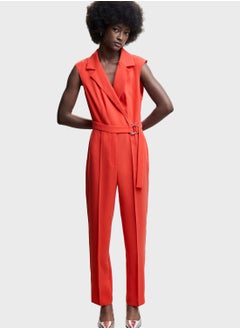 Surplice Neck Belted Jumpsuit