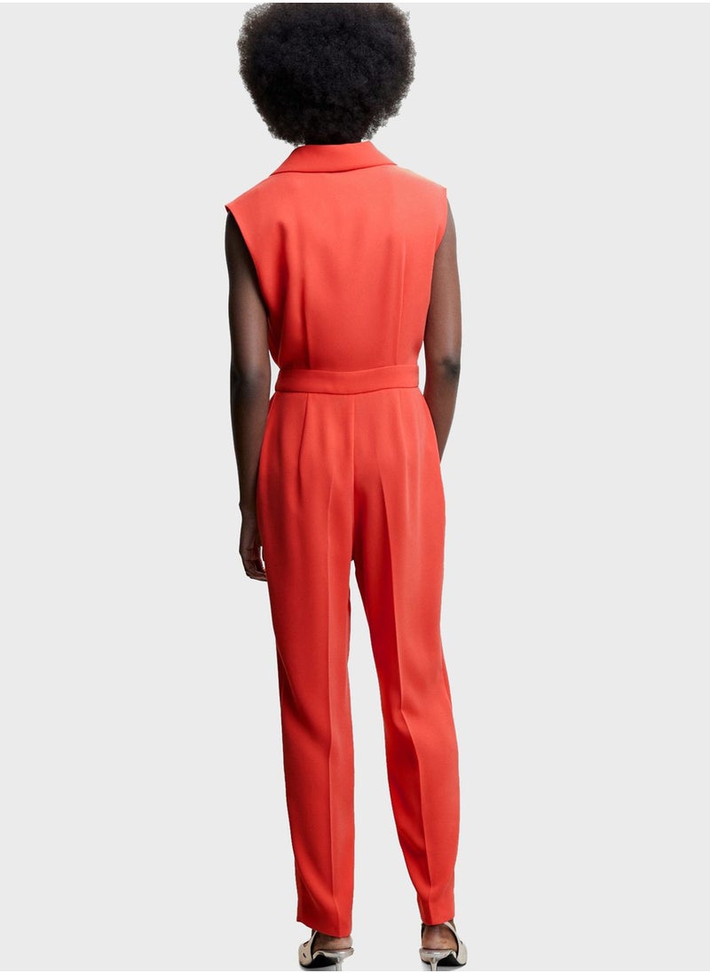 MANGO - Surplice Neck Belted Jumpsuit - Image 1