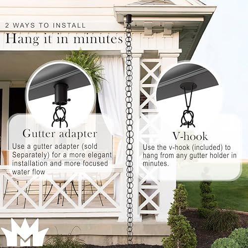 Monarch Rain Chains Aluminum Ring Rain Chain, 8.5 ft Black Powder Coated Aluminum Decorative Rain Catcher Chain for Gutters, Black Aluminum Rain Gutter Replacement Downspout - Image 4