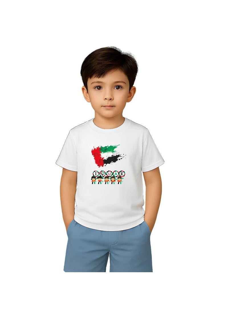 PRINTSHOP4ME Unisex UAE Kids T-shirts for celebrating  UAE National Day and Flag day events White (Design 1) - Image 1