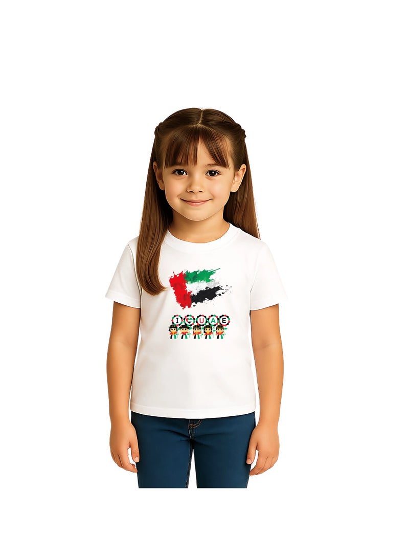 PRINTSHOP4ME Unisex UAE Kids T-shirts for celebrating  UAE National Day and Flag day events White (Design 1) - Image 2