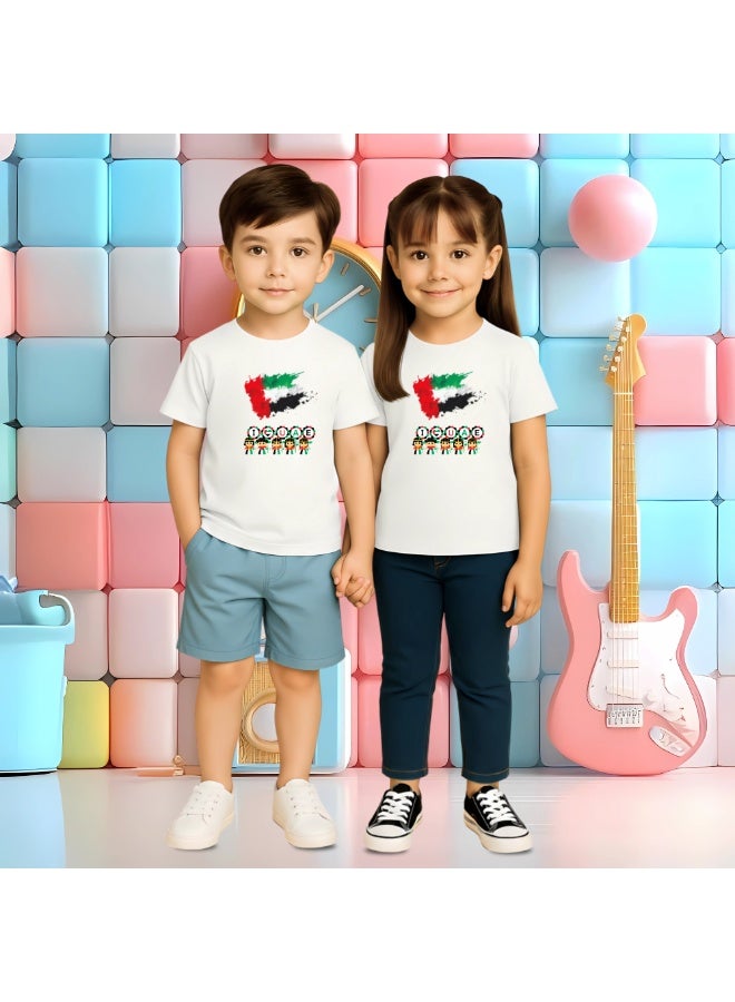 PRINTSHOP4ME Unisex UAE Kids T-shirts for celebrating  UAE National Day and Flag day events White (Design 1) - Image 3