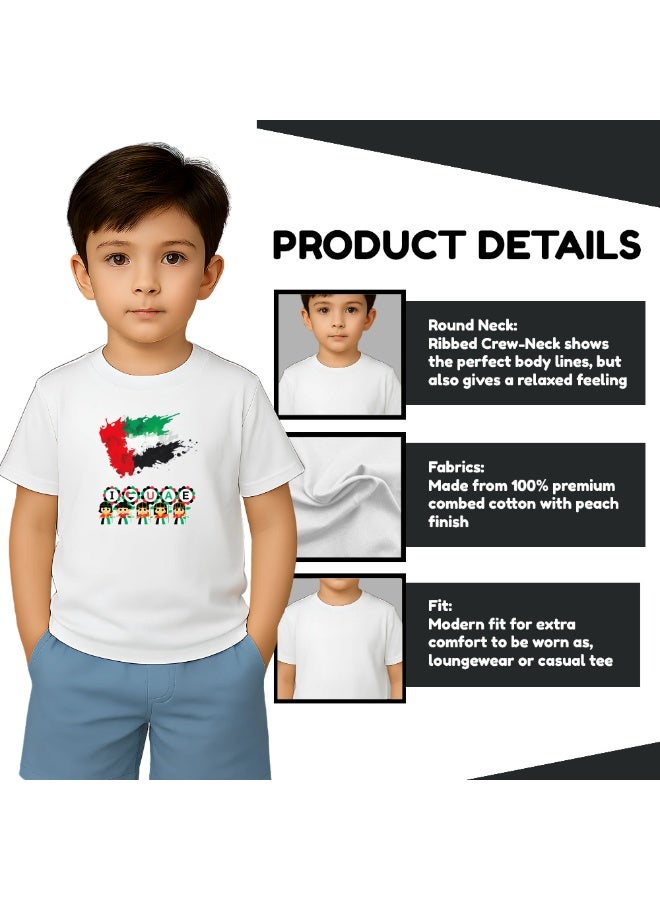 PRINTSHOP4ME Unisex UAE Kids T-shirts for celebrating  UAE National Day and Flag day events White (Design 1) - Image 4