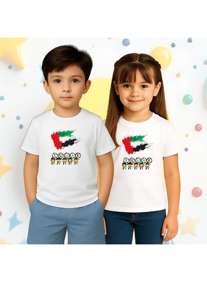 PRINTSHOP4ME Unisex UAE Kids T-shirts for celebrating  UAE National Day and Flag day events White (Design 1) - Image 5