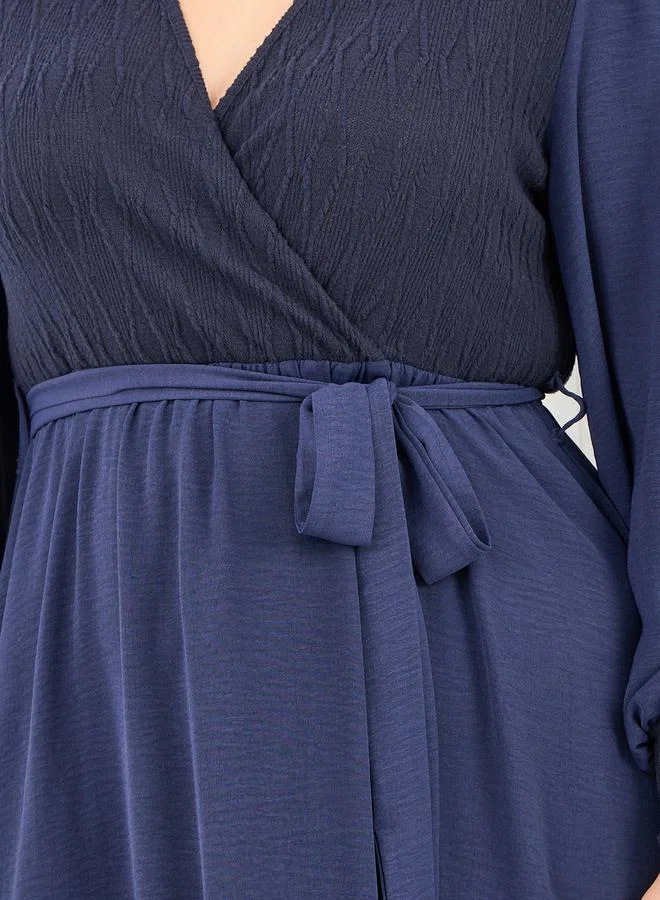Styli Colorblock Self Tie Up A-Line Midi Dress