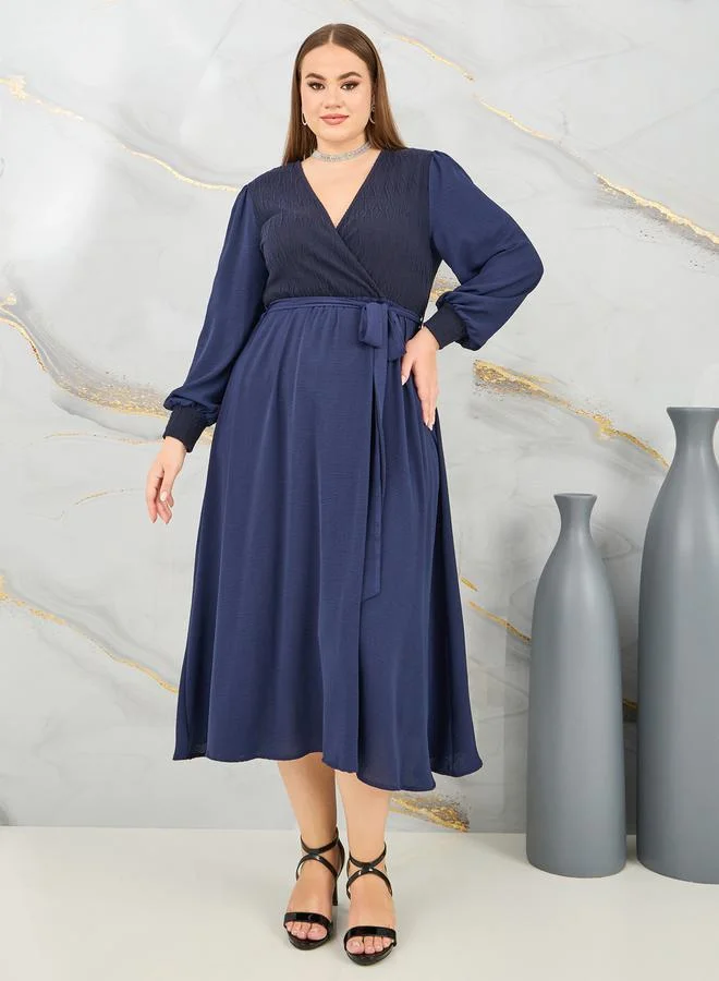 Styli Colorblock Self Tie Up A-Line Midi Dress