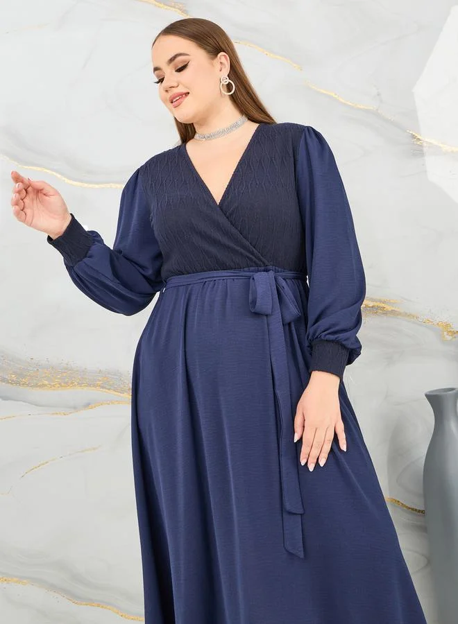 Styli Colorblock Self Tie Up A-Line Midi Dress