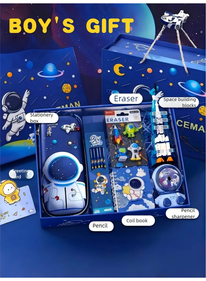 I LOVE KIDS Space Theme Gift Set & Birthday Gift For Boys,7-in-1 Astronaut Stationery & Building Blocks Kit,Ideal Birthday/Back-to-School Present for Boys (6-12 Years) - Image 1