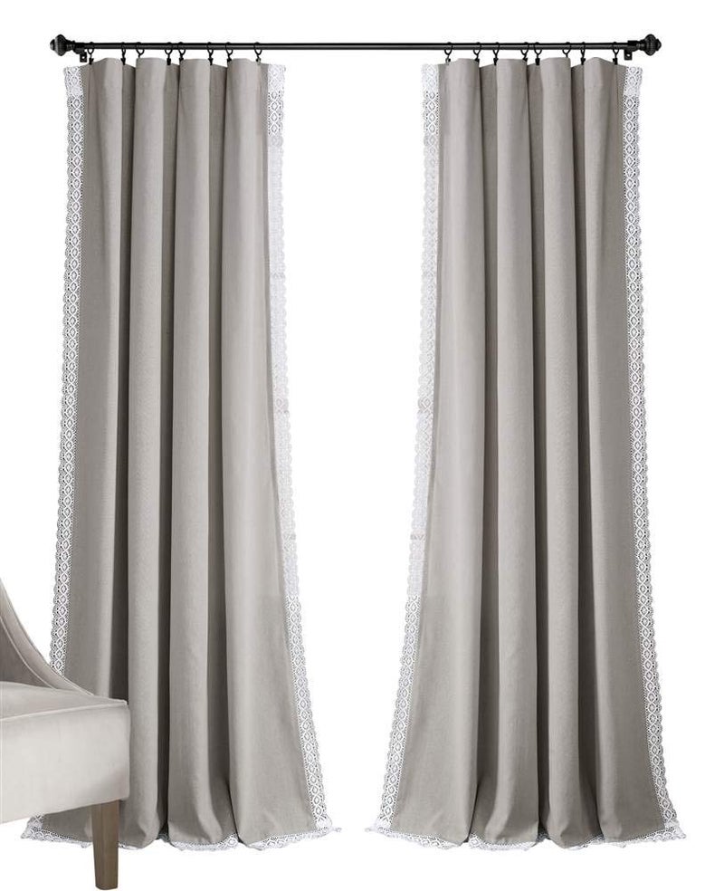 Lush Decor Lush Decor Rosalie Light Filtering Window Curtain Panel Set Pair Vintage Farmhouse  French Country Style Curtains  Timeless Dreamy Drape  Romantic Lace Trim  54 W x 84 L Light Gray 
