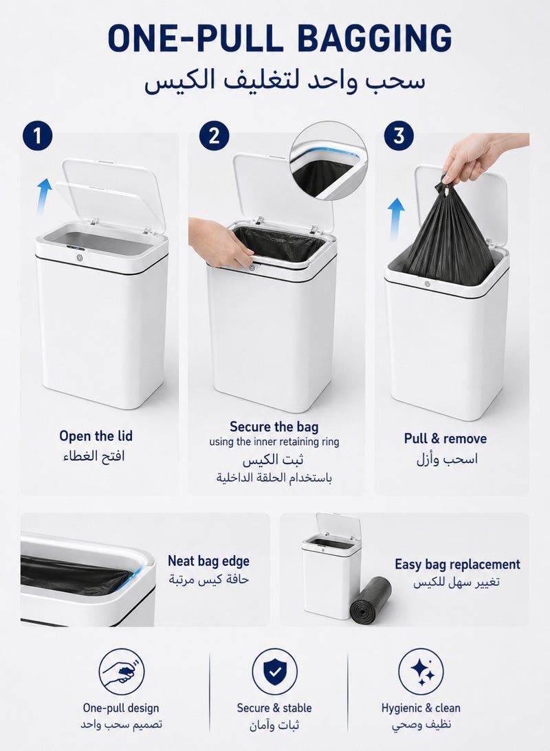 MYONE 15L Smart Touchless Trash Can with Motion Sensor Lid & Knee Sensing, Automatic Opening Garbage Bin, Silent Soft Close, Slim Bathroom Kitchen Office Waste Bin, Battery Powered - Image 5