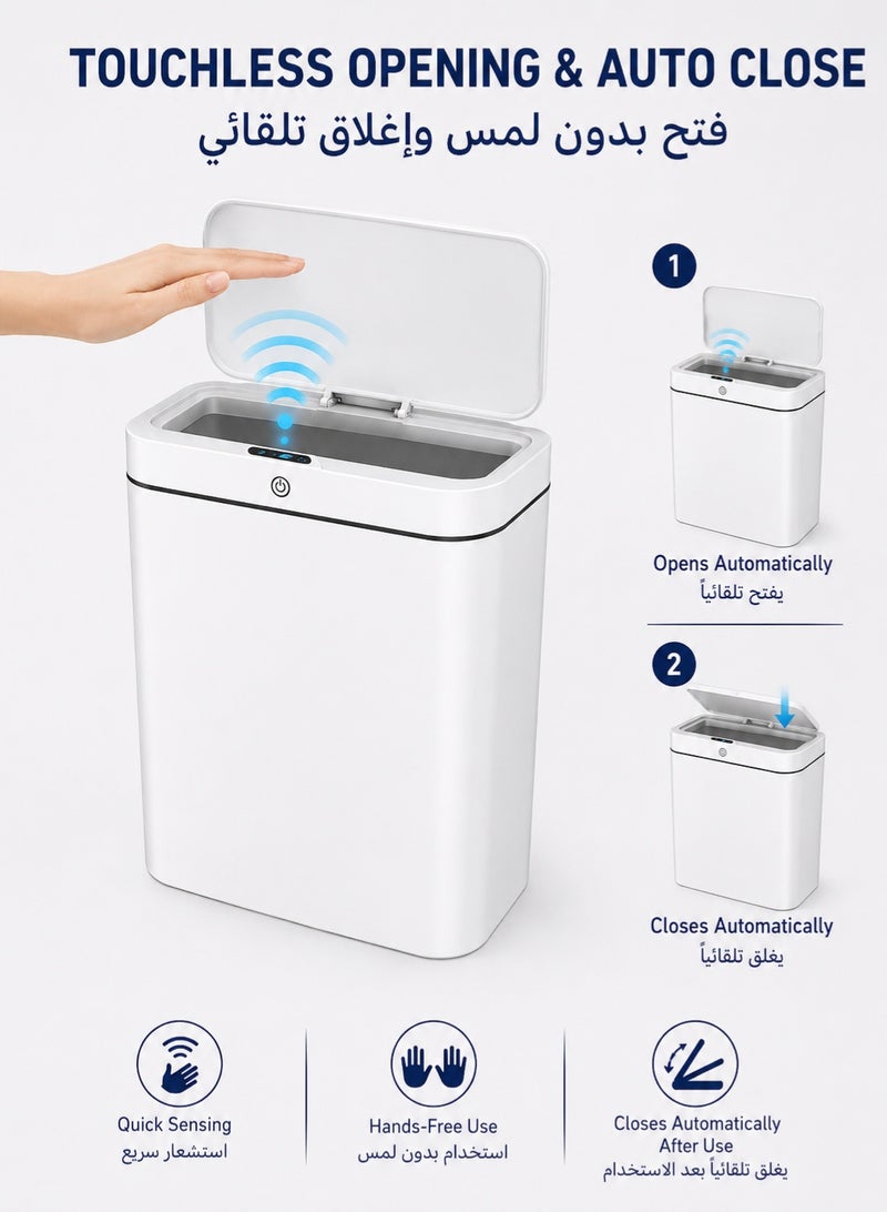 MYONE 15L Smart Touchless Trash Can with Motion Sensor Lid & Knee Sensing, Automatic Opening Garbage Bin, Silent Soft Close, Slim Bathroom Kitchen Office Waste Bin, Battery Powered - Image 3