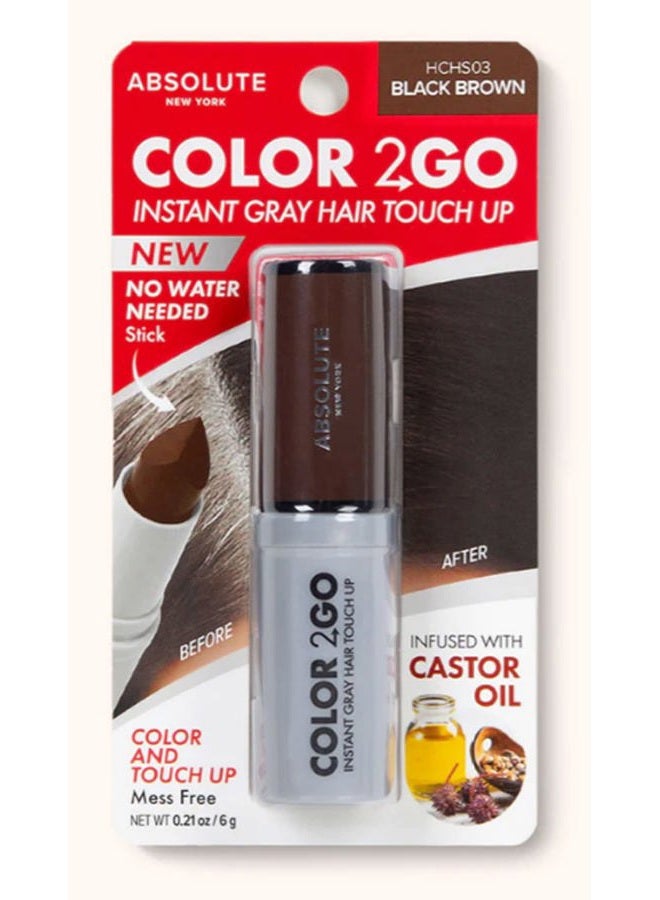 Absolute New York Color 2 Go - Instant Root Touch Up Hair Stick (HCHS03 Black Brown, .21 oz) - Image 2