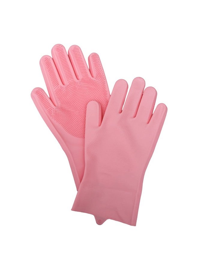 Kuber Industries Kuber Industries Kitchen Gloves|Silicone Kitchen Dish Washing Gloves|Scrubbing Gloves for Kitchen|Car Cleaning Gloves|Bathroom Cleaning Gloves|1 Pair (Pink) - Image 1