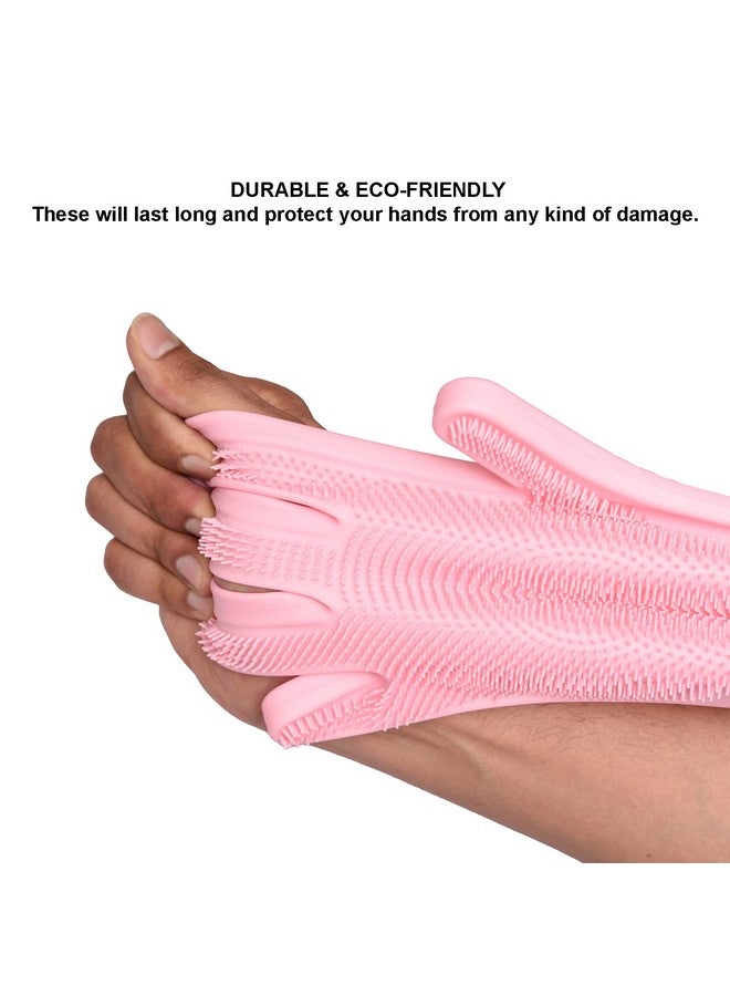 Kuber Industries Kuber Industries Kitchen Gloves|Silicone Kitchen Dish Washing Gloves|Scrubbing Gloves for Kitchen|Car Cleaning Gloves|Bathroom Cleaning Gloves|1 Pair (Pink) - Image 5
