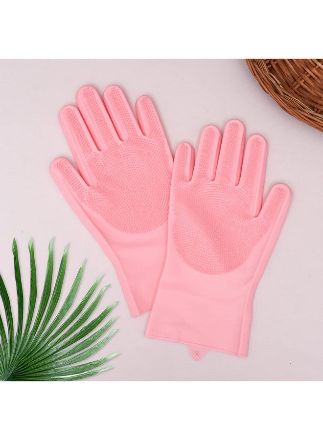 Kuber Industries Kuber Industries Kitchen Gloves|Silicone Kitchen Dish Washing Gloves|Scrubbing Gloves for Kitchen|Car Cleaning Gloves|Bathroom Cleaning Gloves|1 Pair (Pink) - Image 2