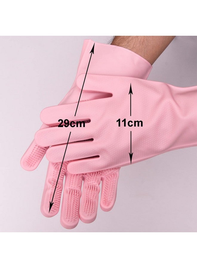 Kuber Industries Kuber Industries Kitchen Gloves|Silicone Kitchen Dish Washing Gloves|Scrubbing Gloves for Kitchen|Car Cleaning Gloves|Bathroom Cleaning Gloves|1 Pair (Pink) - Image 3