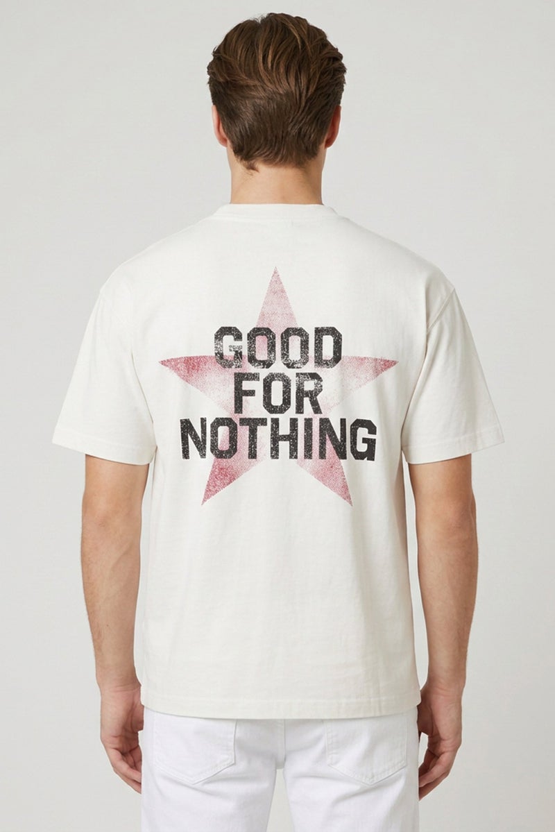 GOOD FOR NOTHING Men Crew Neck Short Sleeve Graphic Print T-Shirt, Off White - Image 4