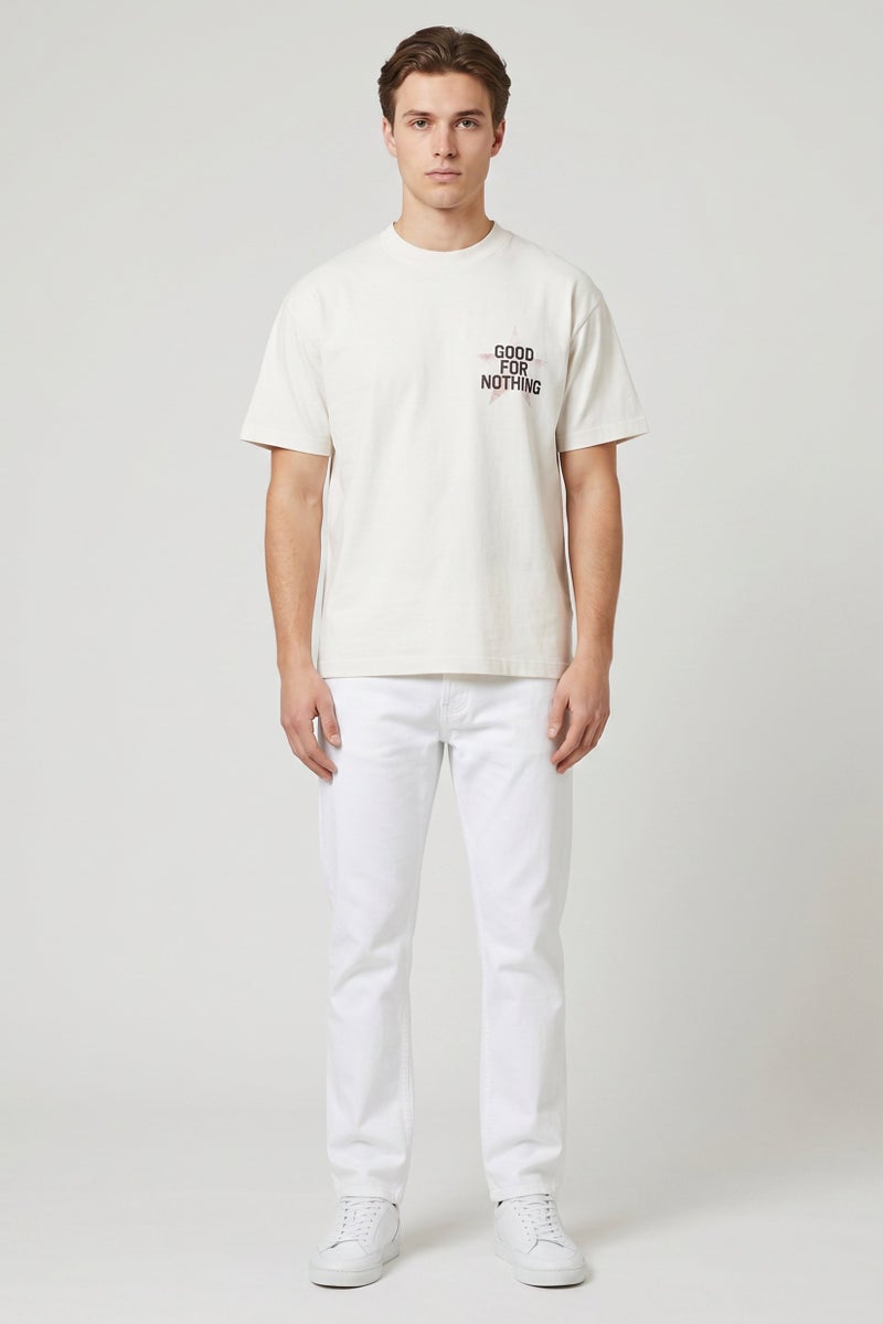 GOOD FOR NOTHING Men Crew Neck Short Sleeve Graphic Print T-Shirt, Off White - Image 2