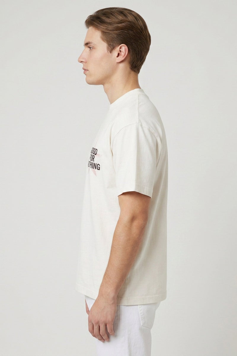 GOOD FOR NOTHING Men Crew Neck Short Sleeve Graphic Print T-Shirt, Off White - Image 3
