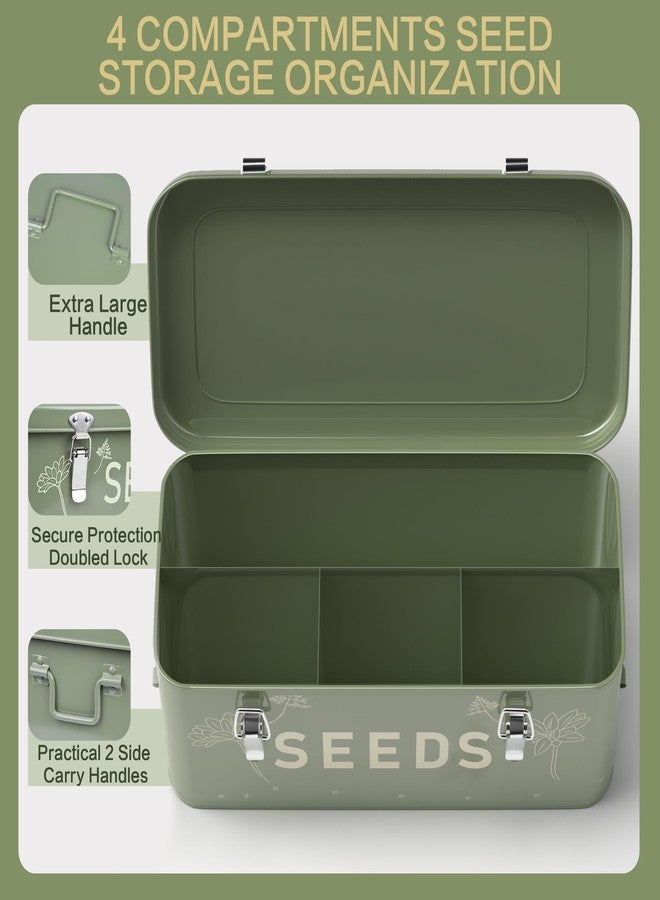 Orionstar Seed Storage Organizer, Metal Seed Saving Box with Lid, Seed Bin with 30 Plant Labels 30 Seed Envelopes 1 Marker Pens, 4 Compartments Box with Safety Locks, Blackish Green - Image 4
