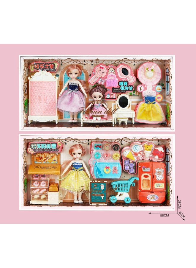 Children Play House Princess Doll Simulation Dessert Refrigerator Trolley Shopping Cart Bedroom Wardrobe Bed Room Toy-Color:Two Mixed-Specifications:Order A Multiple Of 22 Sets Before Shipment - Image 1