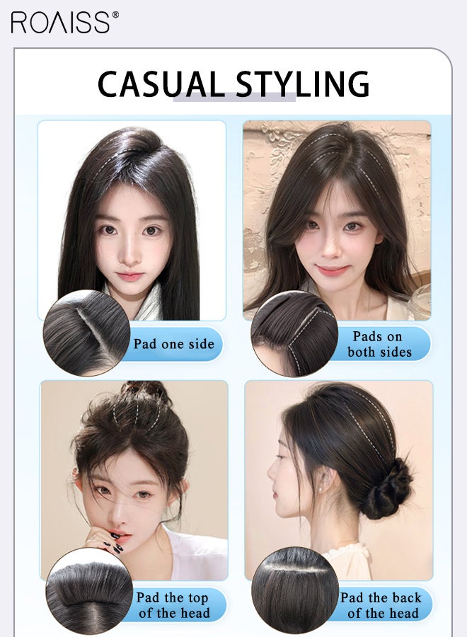 roaiss 2Pcs Clip in Hair Extensions,Human Hair Straight Clip Hairpiece Adjustable Straight Fluffy Hair Pieces for Women Girls, Seamless Top Invisibility Piece Sponge Pad Hair Extensions Brown Black - Image 4