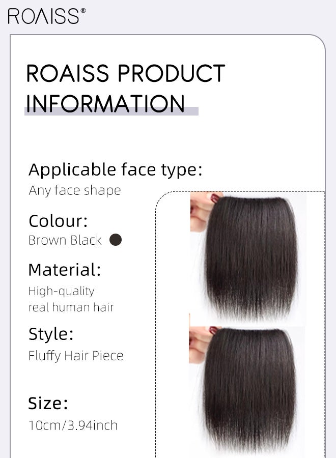 roaiss 2Pcs Clip in Hair Extensions,Human Hair Straight Clip Hairpiece Adjustable Straight Fluffy Hair Pieces for Women Girls, Seamless Top Invisibility Piece Sponge Pad Hair Extensions Brown Black - Image 5