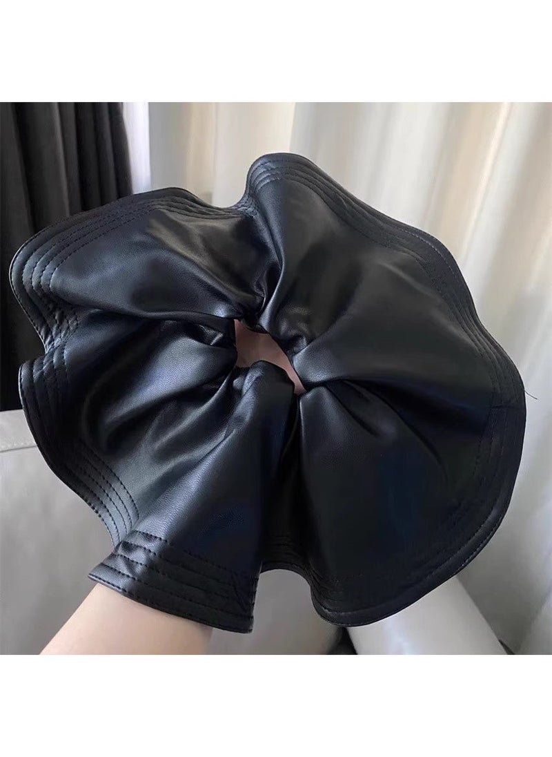 Generic Korean style double-layer skirt plaid hairpin hair ring heavy-duty hand-made design oversized headwear tied ponytail large intestine ring rubber band Black leather large skirt hair tie