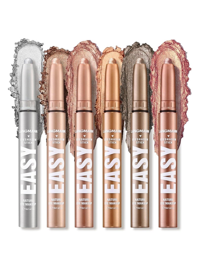 KASTWAVE 6 PCS Eyeshadow Stick Set, Waterproof Multi-Color Eyeshadow Pen Set, Cream Eye Shadow Sticks Set, Waterproof Matte, Long-Lasting Eye Makeup Kit, Natural & Shimmer Shades Contour Stick (#B) - Image 1