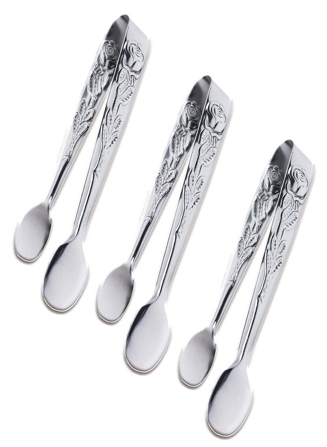Sunenlyst 3PCS Mini Serving Tongs, 4Inch Rose Stainless Steel Sugar Cube Tongs, Sliver Small Ice Tong for Tea and Coffee Party, Appetizers, Desserts by Sunenlyst (Silver) - Image 1