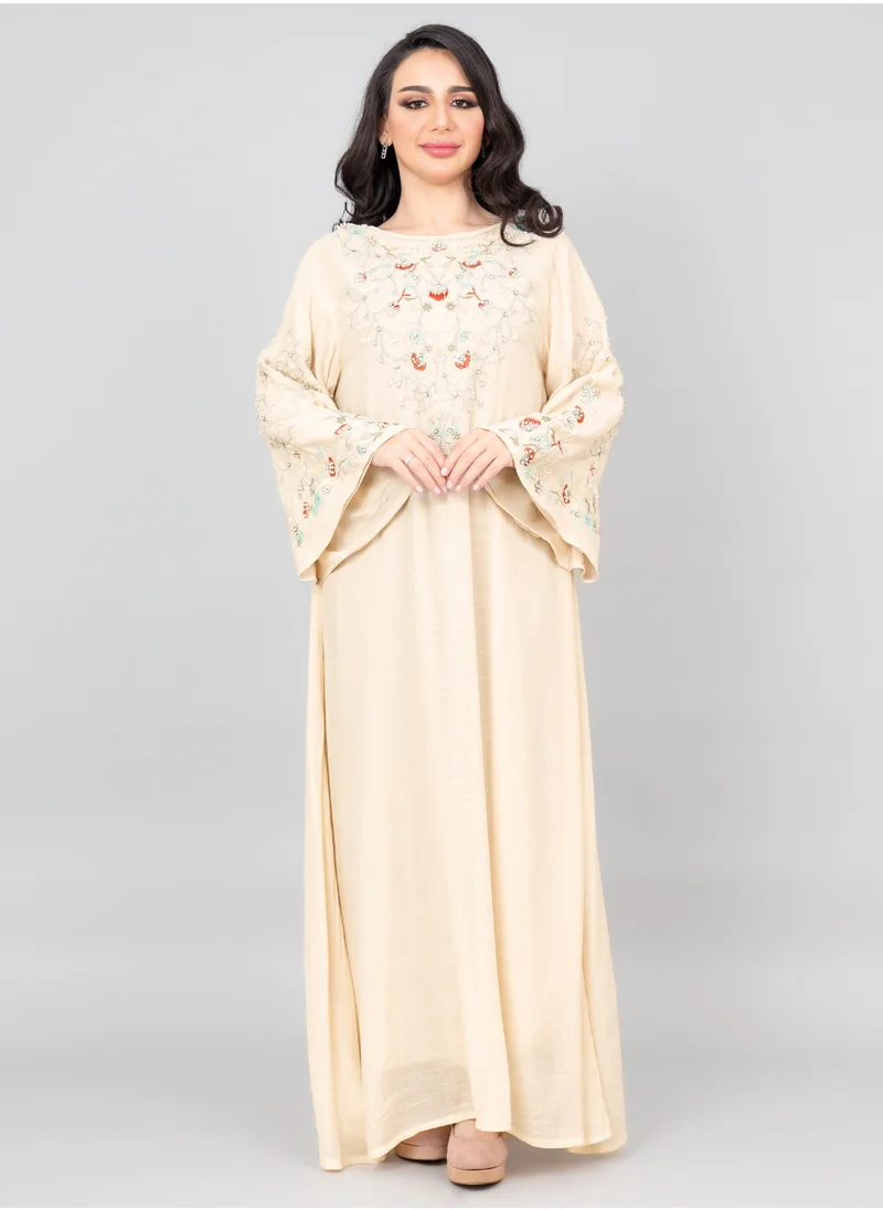 IKKXA Modern Embroidered Jalabiya IK4007 Beige