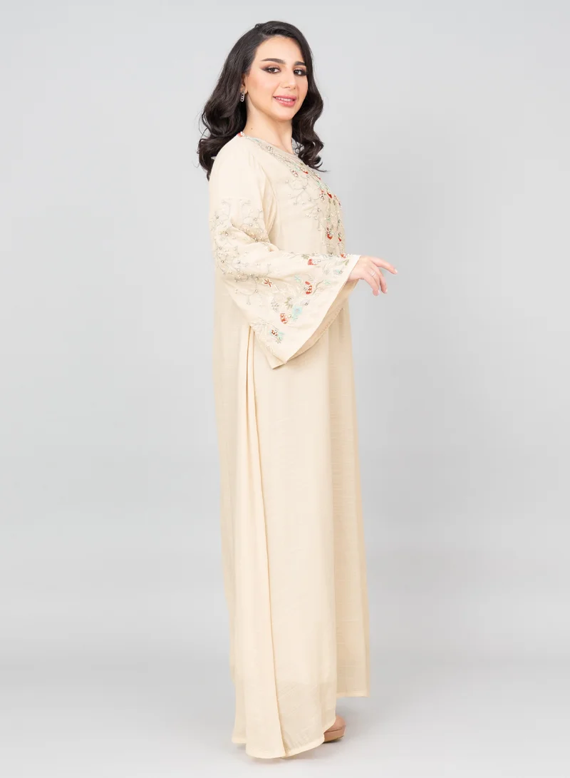 IKKXA Modern Embroidered Jalabiya IK4007 Beige