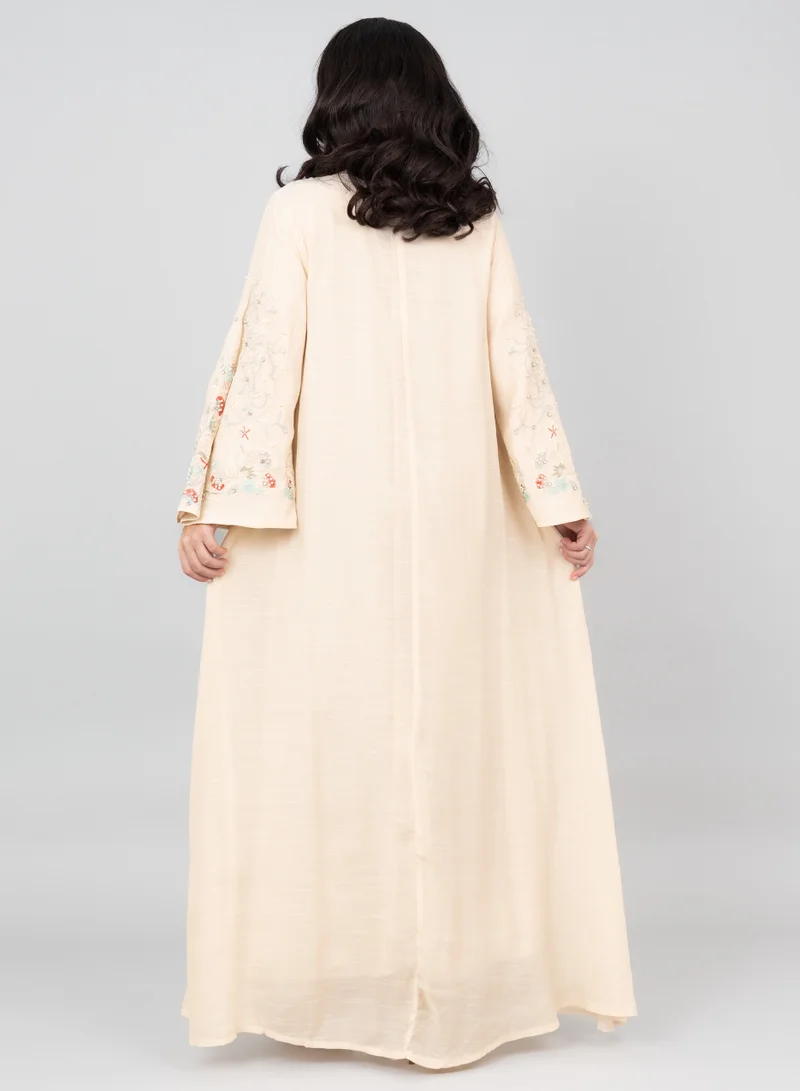 IKKXA Modern Embroidered Jalabiya IK4007 Beige