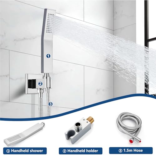 Midanya Shower System with Tub Spout,Bathtub Shower Faucet Set with Square Rainfall Head and Handheld Sprayer Wall Mount Tub Faucet Set with Valve and Trim Kit,8 Inch Polish Chrome - Image 4