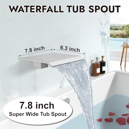 Midanya Shower System with Tub Spout,Bathtub Shower Faucet Set with Square Rainfall Head and Handheld Sprayer Wall Mount Tub Faucet Set with Valve and Trim Kit,8 Inch Polish Chrome - Image 2