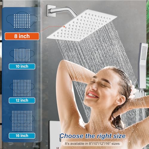 Midanya Shower System with Tub Spout,Bathtub Shower Faucet Set with Square Rainfall Head and Handheld Sprayer Wall Mount Tub Faucet Set with Valve and Trim Kit,8 Inch Polish Chrome - Image 3