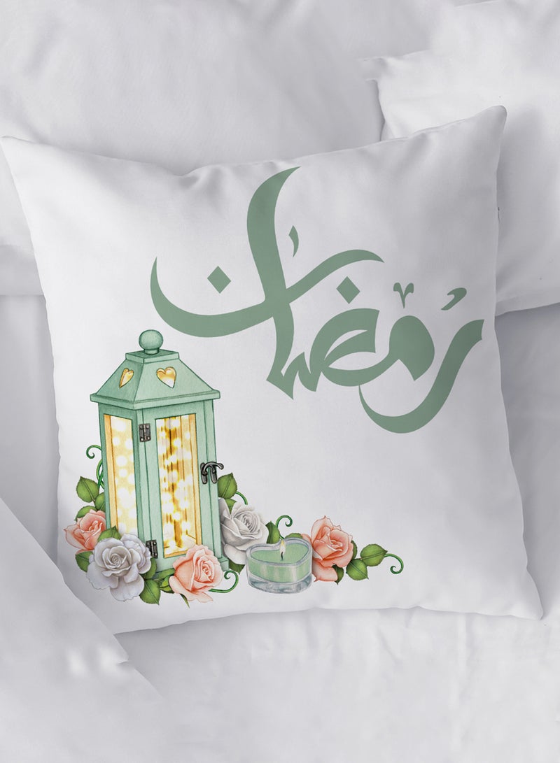 لوحة غطاء وسادة من البوليستر بتصميم فانوس رمضان مع ورود - Image 1