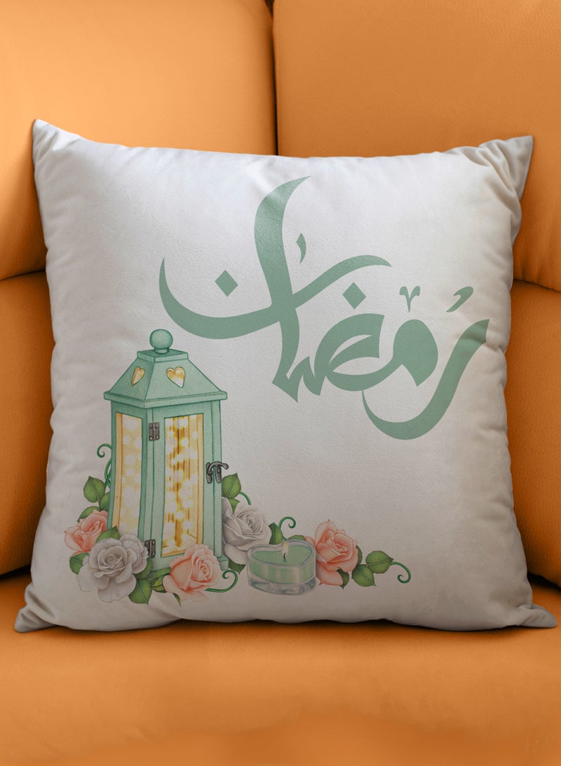 لوحة غطاء وسادة من البوليستر بتصميم فانوس رمضان مع ورود - Image 2