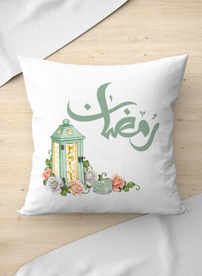لوحة غطاء وسادة من البوليستر بتصميم فانوس رمضان مع ورود - Image 3